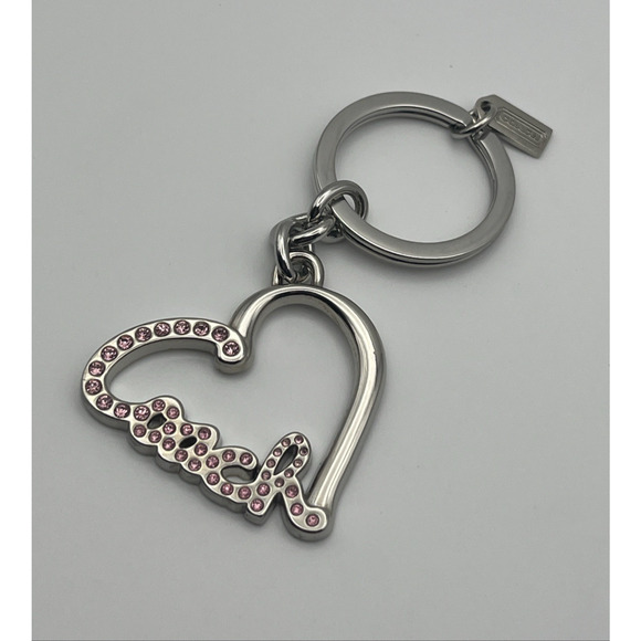 Coach Heart Shaped Keychain Key Ring Charm Pave Pink Rhinestones Crystals Fob - Picture 1 of 6